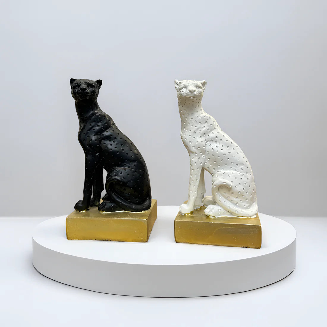 Home Studio | Golden Panther Sculpture with Black Base | Modern Luxe Decor (18 cm)