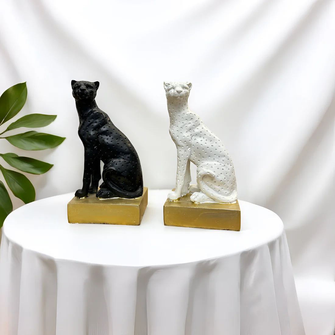Home Studio | Golden Panther Sculpture with Black Base | Modern Luxe Decor (18 cm)