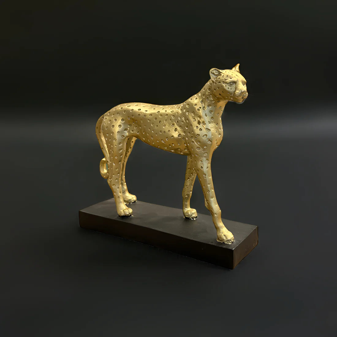 Home Studio | White Cheetah Sculpture with Golden Base | Modern Luxe Decor