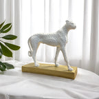Home Studio | White Cheetah Sculpture with Golden Base | Modern Luxe Decor