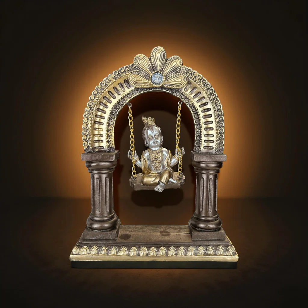 Home Studio | Baby Krishna on Jhula Idol – Spiritual Home Decorative Item Figurine