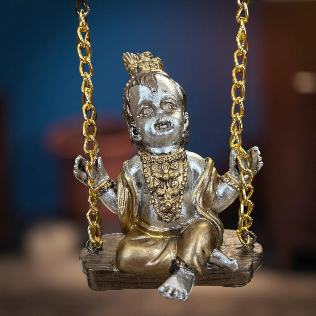 Home Studio | Baby Krishna on Jhula Idol – Spiritual Home Decorative Item Figurine