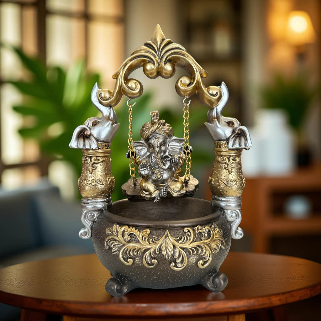 Home Studio | Lord Ganesha on Elephant Swing Idol – Decorative Ganesh Jhula Statue Figurine