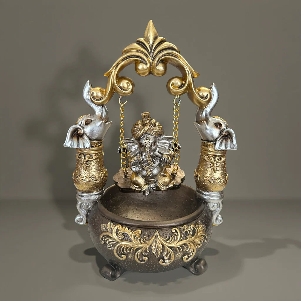 Home Studio | Lord Ganesha on Elephant Swing Idol – Decorative Ganesh Jhula Statue Figurine