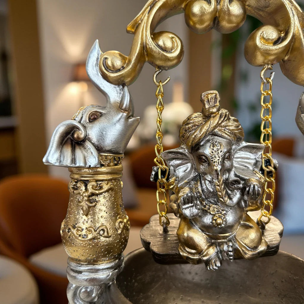 Home Studio | Lord Ganesha on Elephant Swing Idol – Decorative Ganesh Jhula Statue Figurine