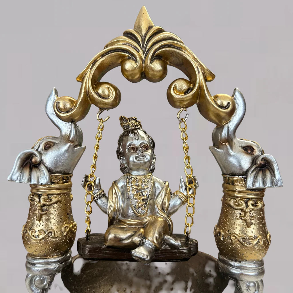 Home Studio | Lord Krishna on Elephant Swing Idol – Decorative Krishna Jhula Statue Figurine