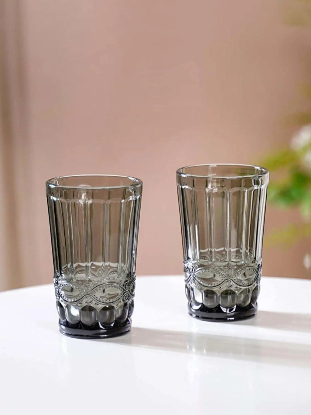 Ash Grey Textured Water Glasses – Set of 4 Eco-Friendly Drinkware for Everyday & Special Occasions by Home Studio