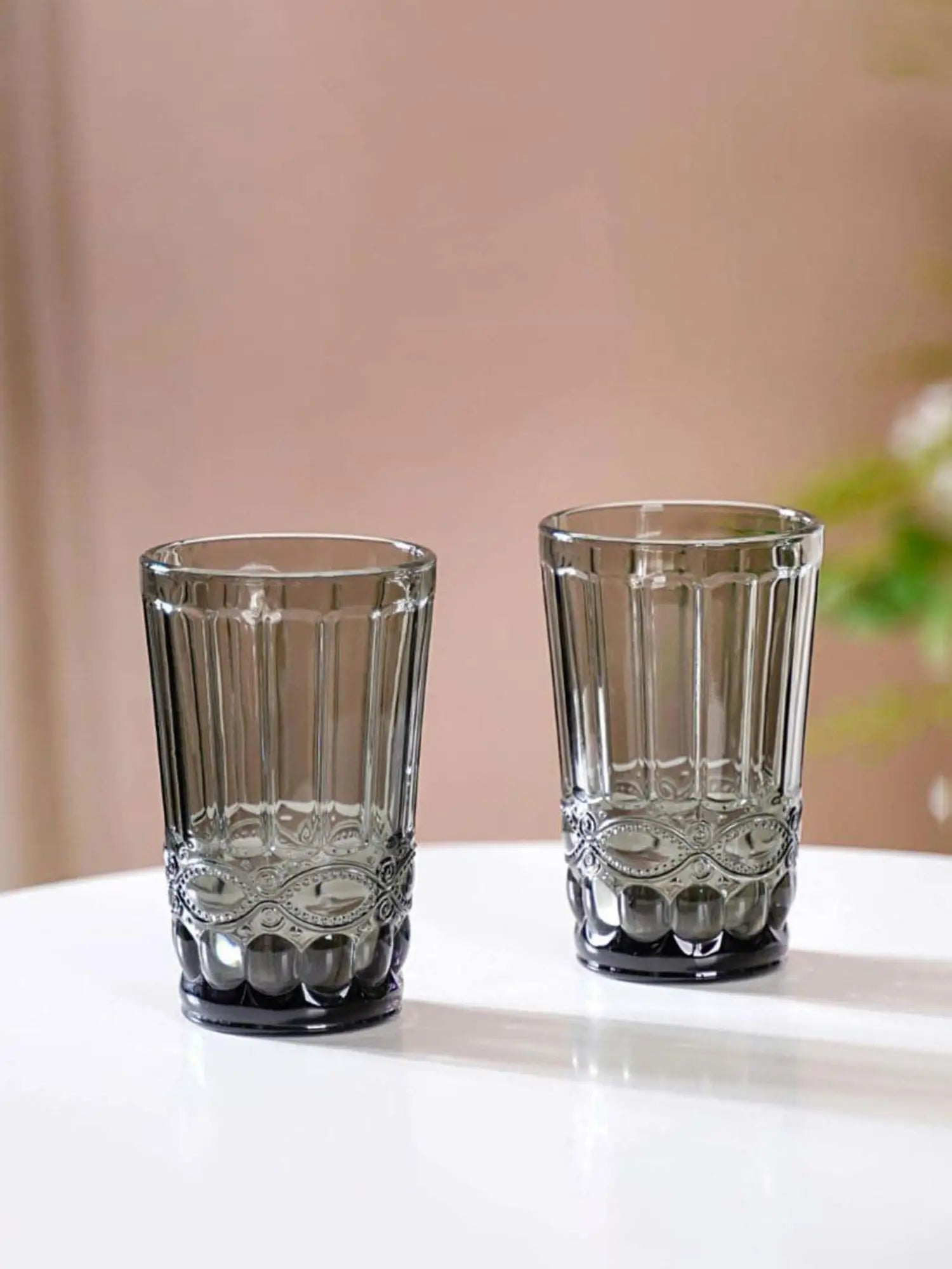 Ash Grey Textured Water Glasses – Set of 4 Eco-Friendly Drinkware for Everyday & Special Occasions by Home Studio