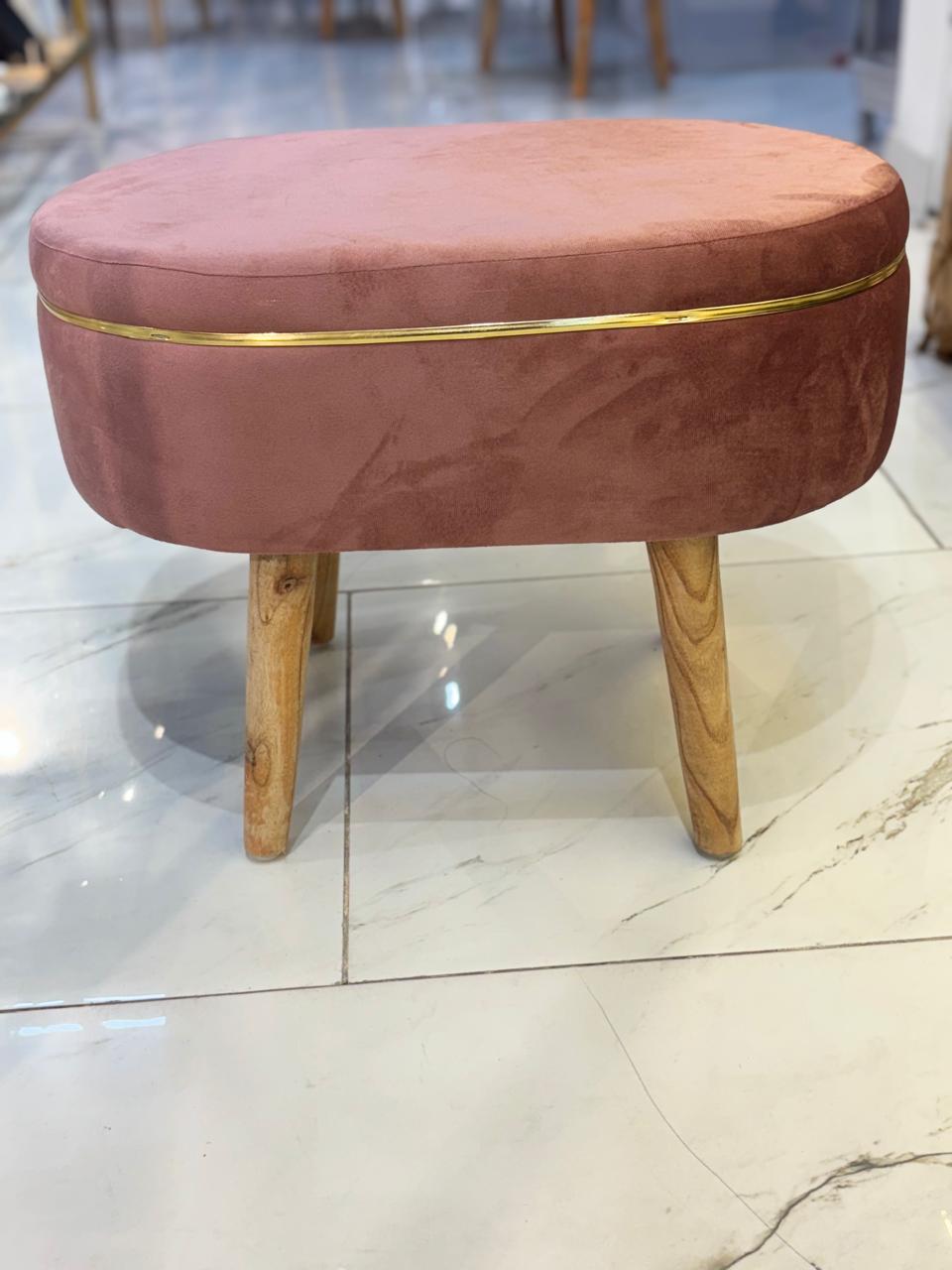 Round Pink Ottoman Pouffe – Stylish Wooden Bench Stool for Living Room, Bedroom & Home Décor