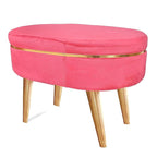 Round Pink Ottoman Pouffe – Stylish Wooden Bench Stool for Living Room, Bedroom & Home Décor