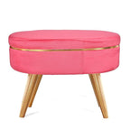 Round Pink Ottoman Pouffe – Stylish Wooden Bench Stool for Living Room, Bedroom & Home Décor