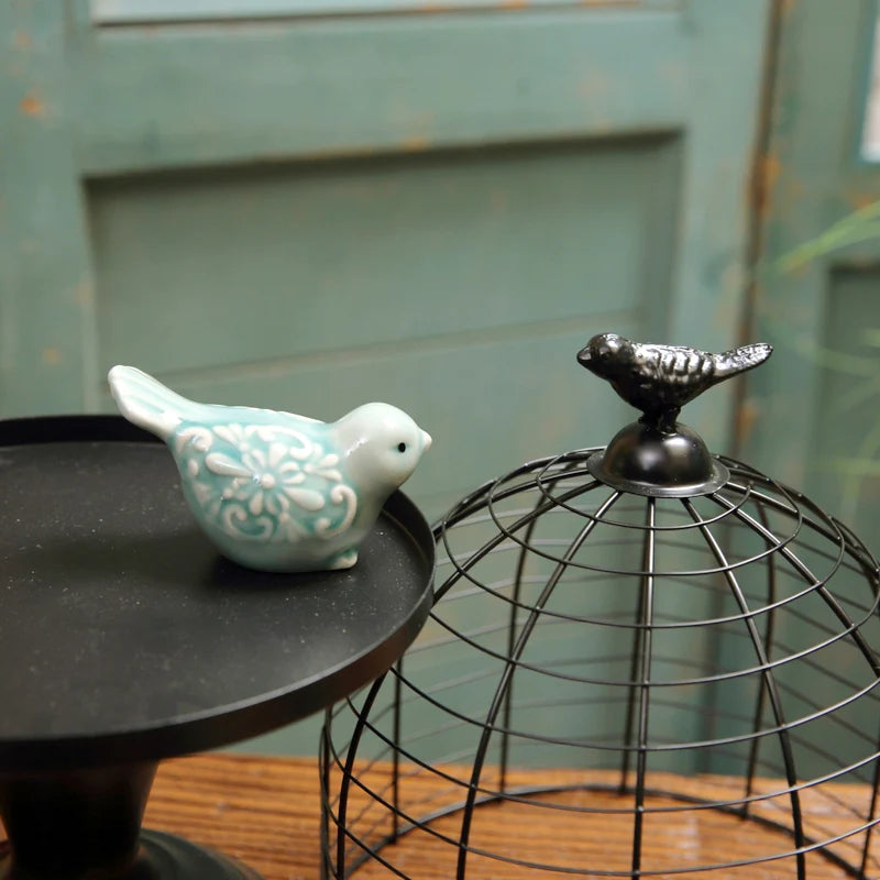 Home Studio | Small Vintage Ceramic Birds – Set of 2 | Delicate Shelf Decor for Bird Lovers