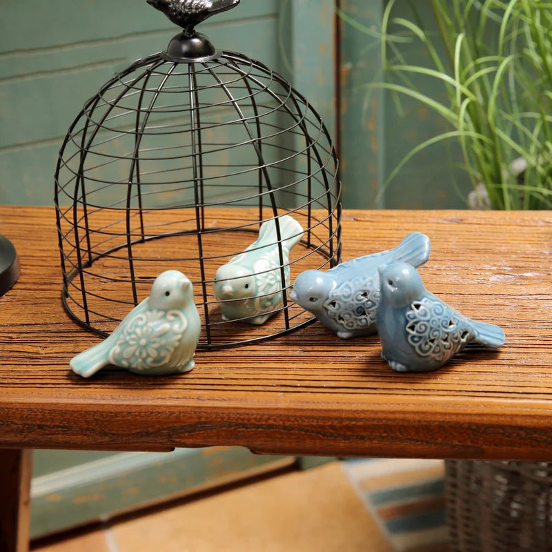 Home Studio | Small Vintage Ceramic Birds – Set of 2 | Delicate Shelf Decor for Bird Lovers