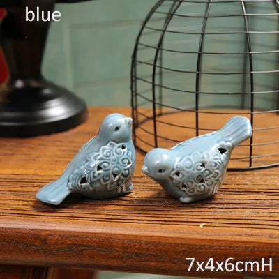 Home Studio | Small Vintage Ceramic Birds – Set of 2 | Delicate Shelf Decor for Bird Lovers
