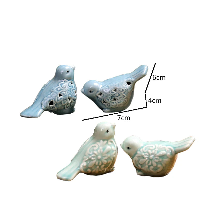 Home Studio | Small Vintage Ceramic Birds – Set of 2 | Delicate Shelf Decor for Bird Lovers