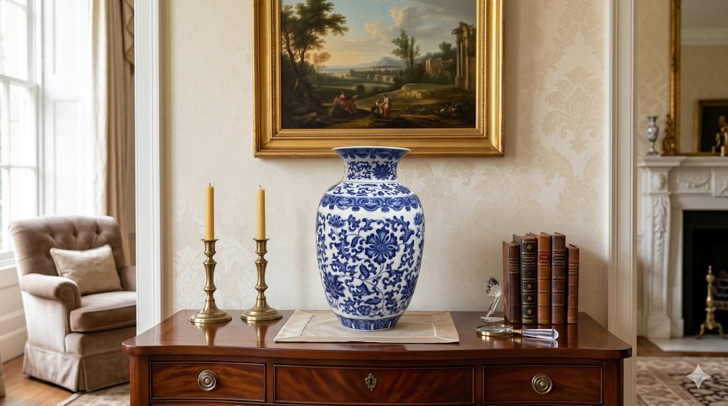 Blue & White Ceramic Flower Vase - 9 Inches (Copy)