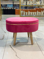 Round Pink Ottoman Pouffe – Stylish Wooden Bench Stool for Living Room, Bedroom & Home Décor