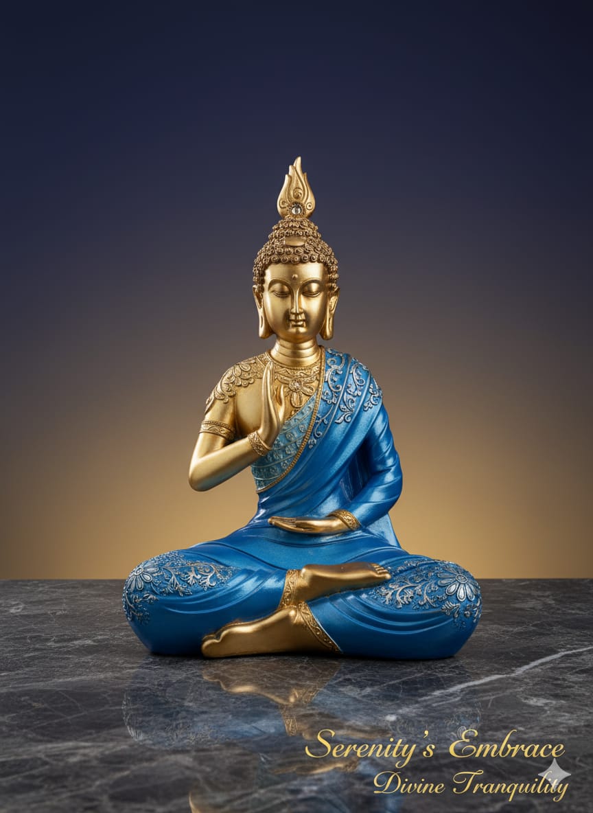 Serenity's Embrace: Golden Buddha Decorative Statue in Divine Tranquility by Home Studio
