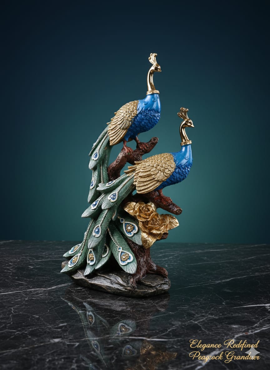 Harmony Duo: Paired Peacock Resin Figurine Luxury Peacock Statue – Premium Decorative Statue for Home & Office
