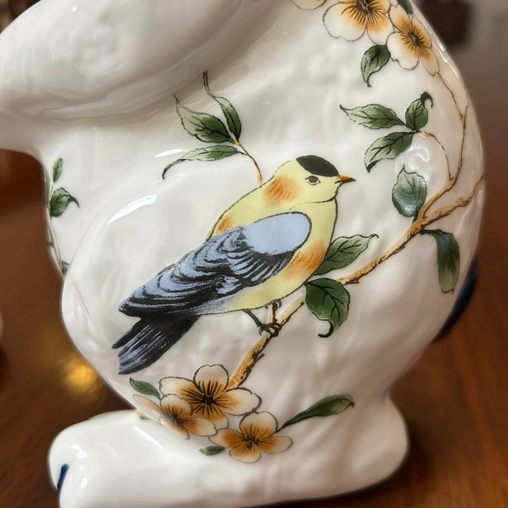 Home Studio | White Floral Rabbit Figurine 2 PC Set – Ceramic Decorative Item