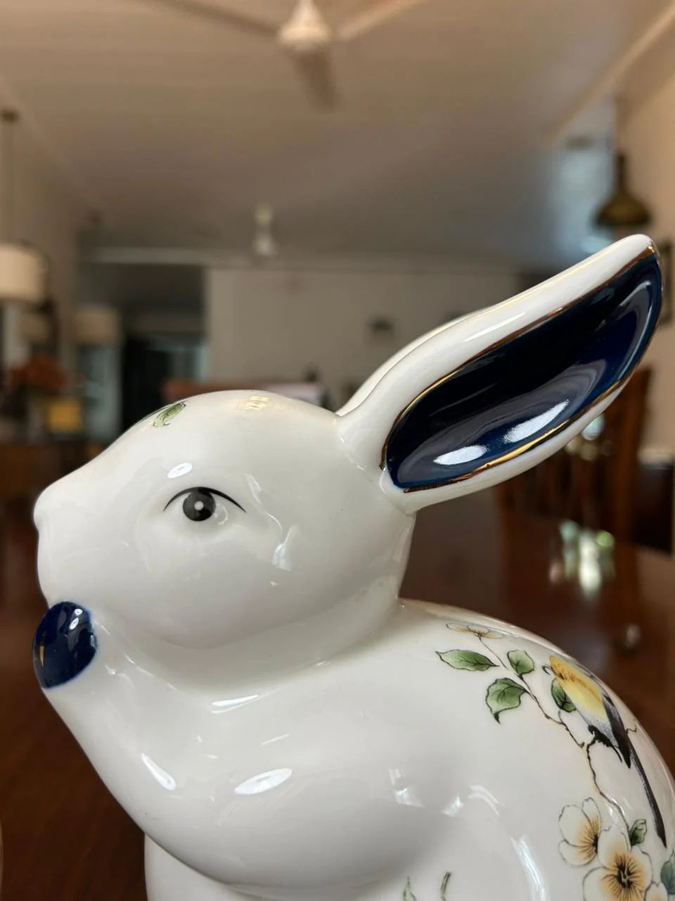 Home Studio | White Floral Rabbit Figurine 2 PC Set – Ceramic Decorative Item