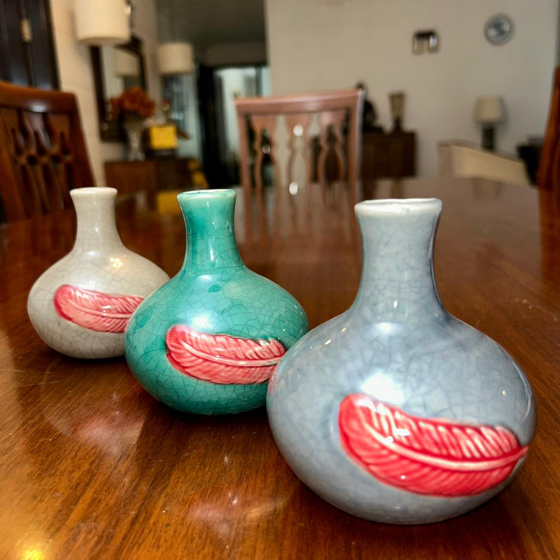 Home Studio | The Feather Muse Vase Set – Handcrafted Ceramic Decorative Item (Set of 3)