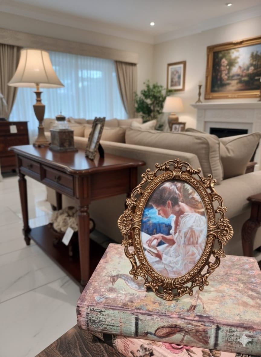 Oval Photo Frame 4x6 Inch Photo, Designer Frames Perfect for Home Decor, Unique Gift Idea, Durable, Birthday, Wedding, Return Gift - Royal Gold