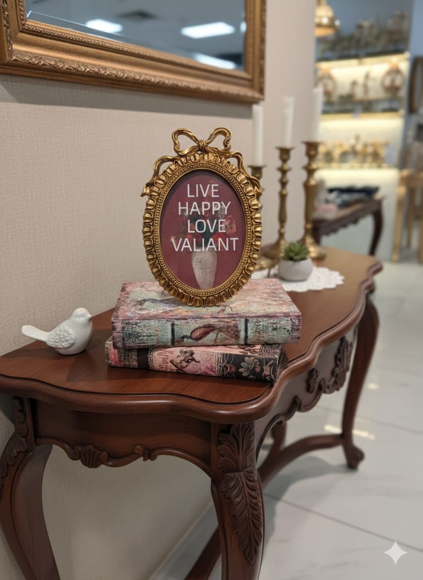 Vintage Bow-Topped Oval Photo Frame 5x7 Inch Photo, Designer Frames Perfect for Home Decor, Unique Gift Idea, Durable, Birthday, Wedding, Return Gift - Royal Gold