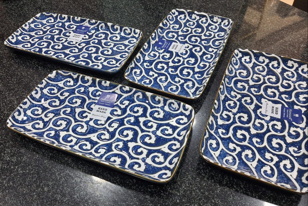 Abstract Design Ceramic Platters Set Of 4 8x4 Inch
