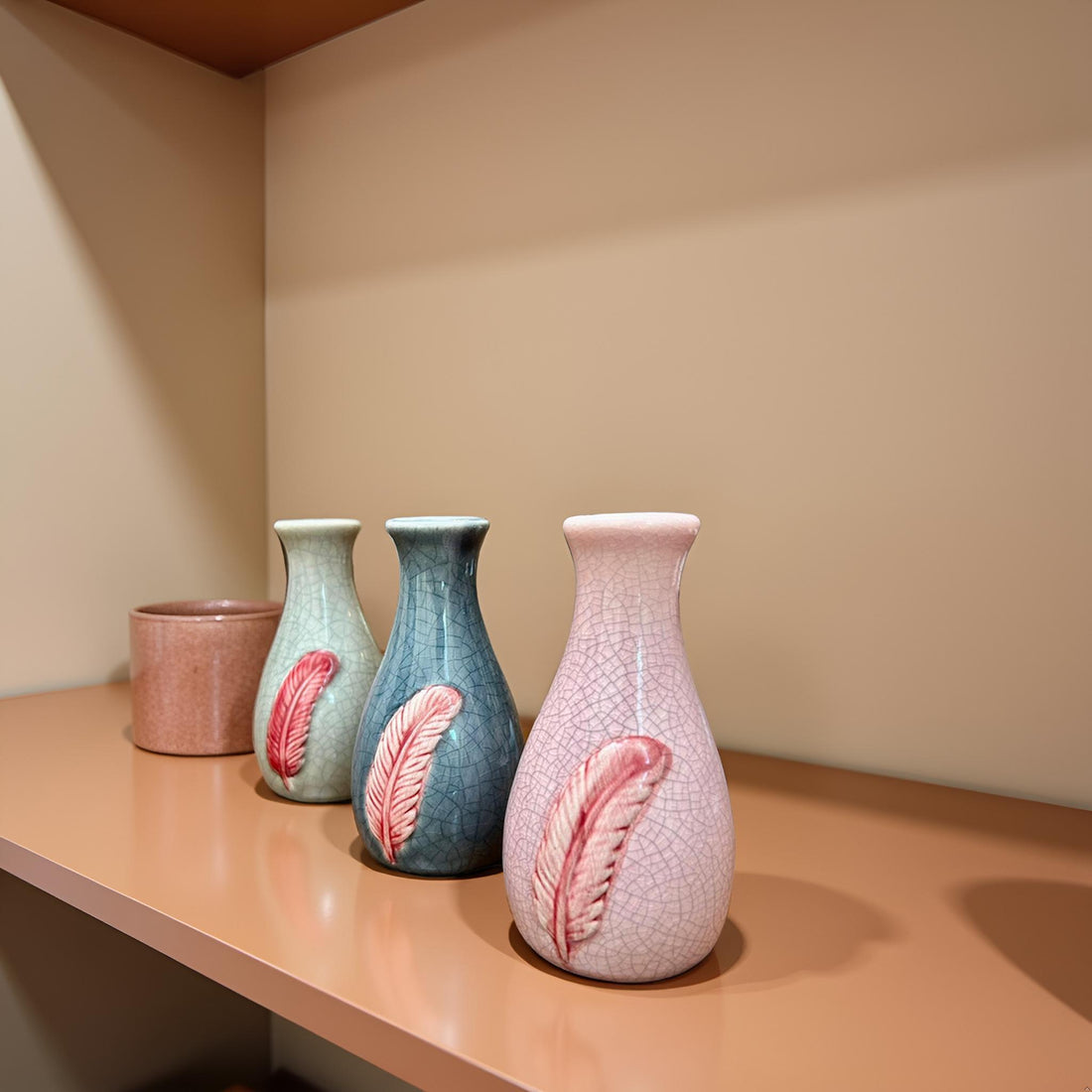 Home Studio | The Artisan Quill Vases : Feather Motif Ceramic Decorative Item (Set of 3)