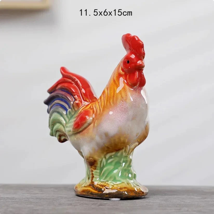 Home Studio | Ceramic Rooster & Hen Figurine Set – 2 Pieces Small | Hand-Painted Rustic Farmhouse Decor