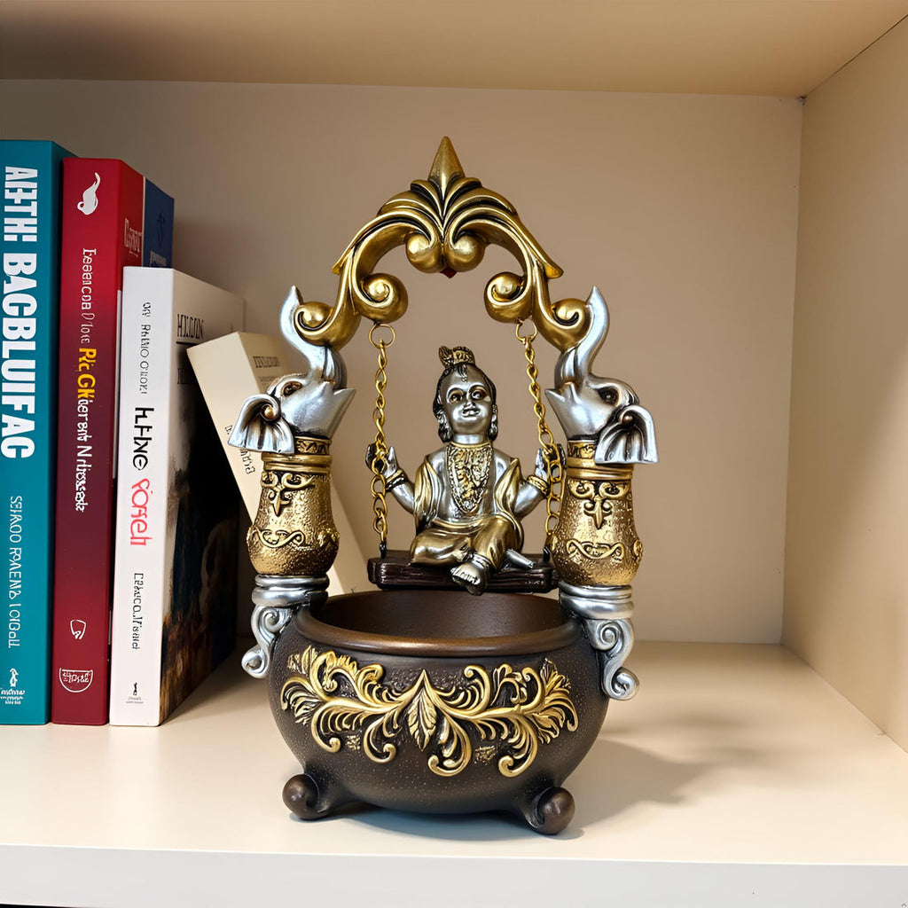 Home Studio | Lord Krishna on Elephant Swing Idol – Decorative Krishna Jhula Statue Figurine