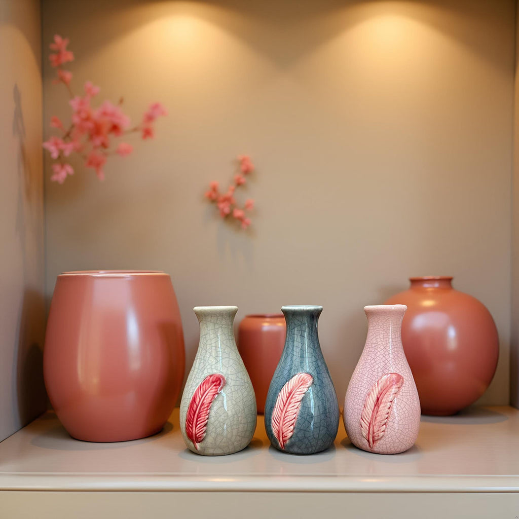 Home Studio | The Artisan Quill Vases : Feather Motif Ceramic Decorative Item (Set of 3)