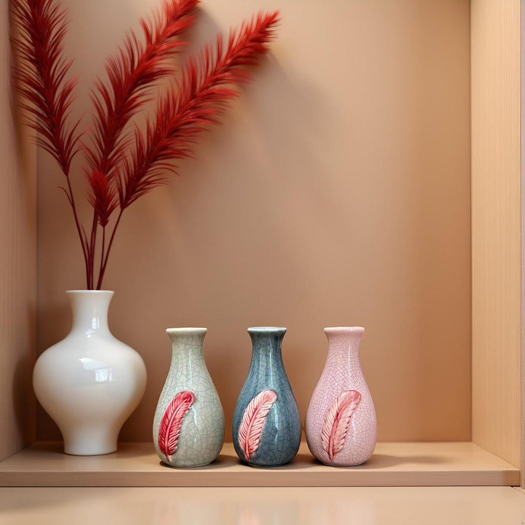 Home Studio | The Artisan Quill Vases : Feather Motif Ceramic Decorative Item (Set of 3)