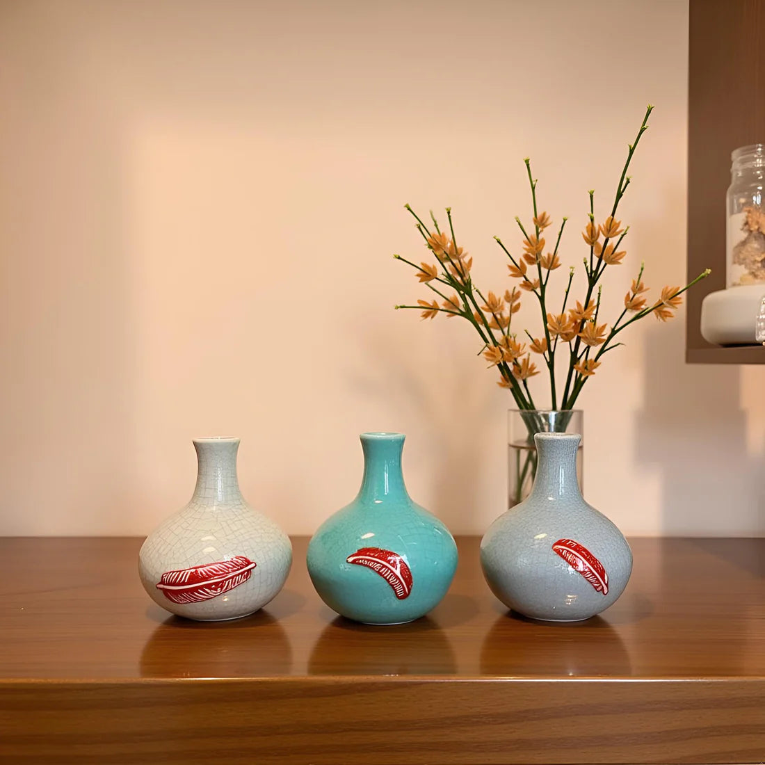 Home Studio | The Feather Muse Vase Set – Handcrafted Ceramic Decorative Item (Set of 3)