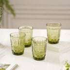 Green Textured Glass Set – Set of 4 Stylish Tumblers for Dining & Entertaining by Home Studio