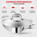 Wonder Wok Triply Stainless Steel Kadai with Stainless Steel Lid 5.7 litres Capacity (30 cm Diameter) Silver (Induction and Gas Stove Friendly)