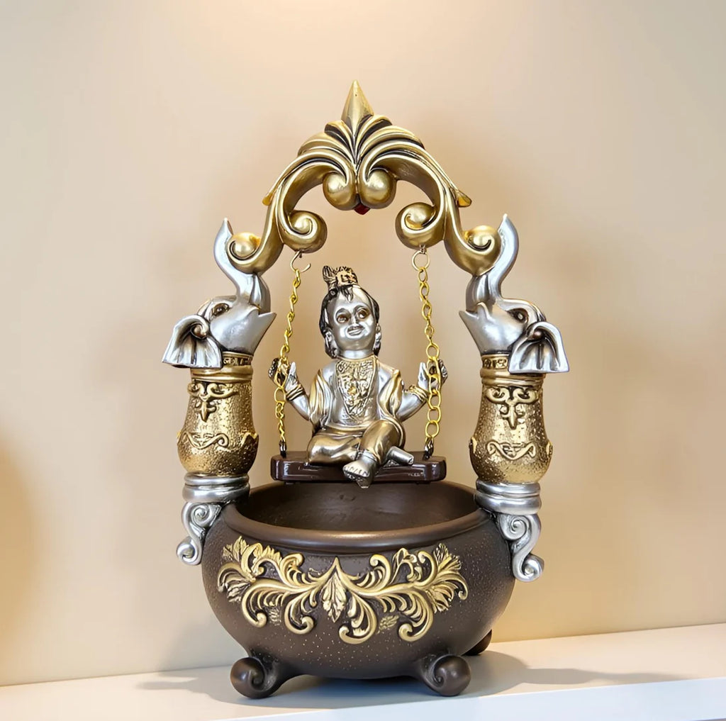 Home Studio | Lord Krishna on Elephant Swing Idol – Decorative Krishna Jhula Statue Figurine