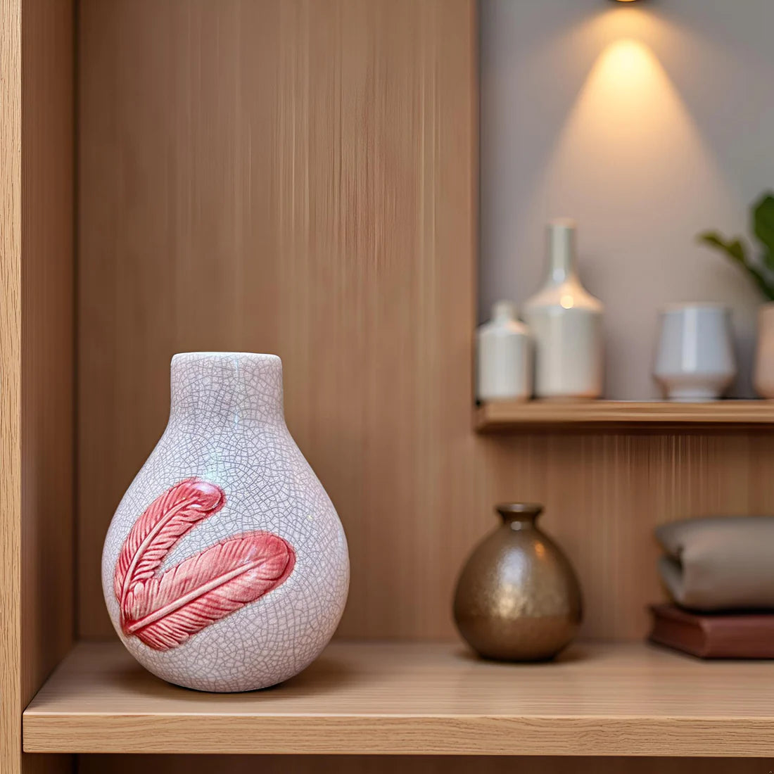 Home Studio | The Crimson Quill: Elegant Ceramic Feather Vase Decorative Item