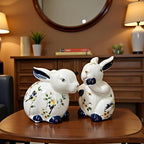 Home Studio | White Floral Rabbit Figurine 2 PC Set – Ceramic Decorative Item