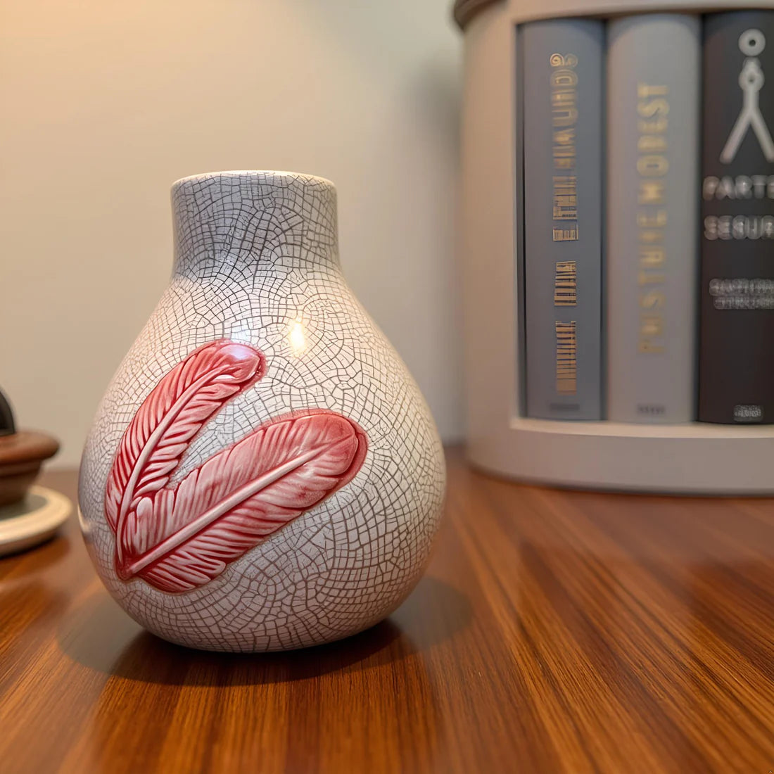 Home Studio | The Crimson Quill: Elegant Ceramic Feather Vase Decorative Item