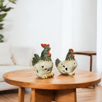 Home Studio | Rustic Ceramic Hen & Rooster Tealight Holders – Set of 2 | Farmhouse Decorative Lighting
