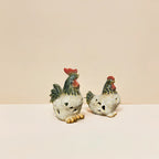 Home Studio | Rustic Ceramic Hen & Rooster Tealight Holders – Set of 2 | Farmhouse Decorative Lighting
