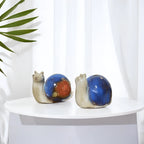 Home Studio | Whimsical Ceramic Snail Duo – Set of 2 Floral Shell Figurines | Cheerful Nature-Inspired Decor