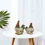Home Studio | Rustic Ceramic Hen & Rooster Tealight Holders – Set of 2 | Farmhouse Decorative Lighting