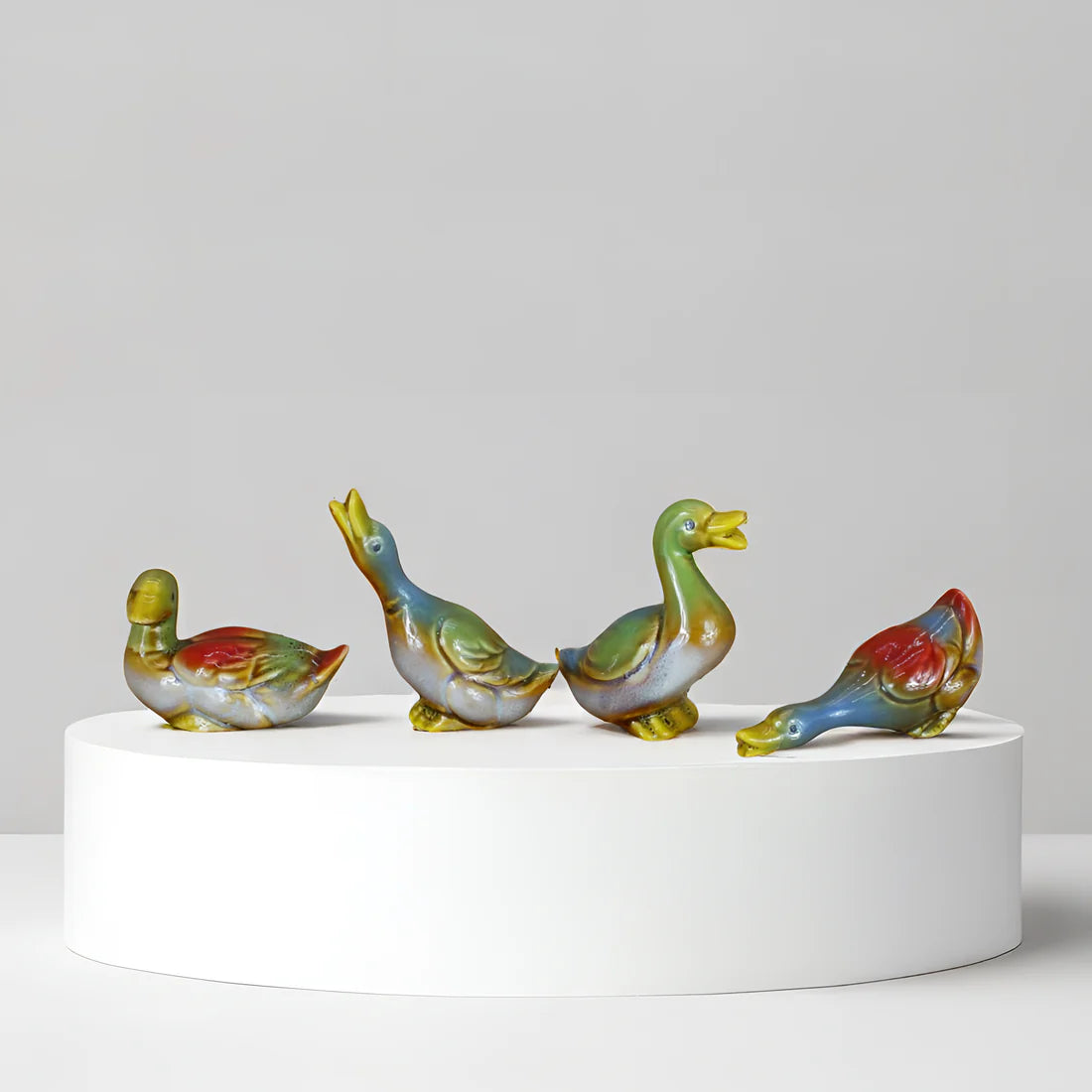 Home Studio Decorative Ceramic Duck Set – Multicolored Figurines (Set of 4) | Cute Collectible Home Decor for Living Room