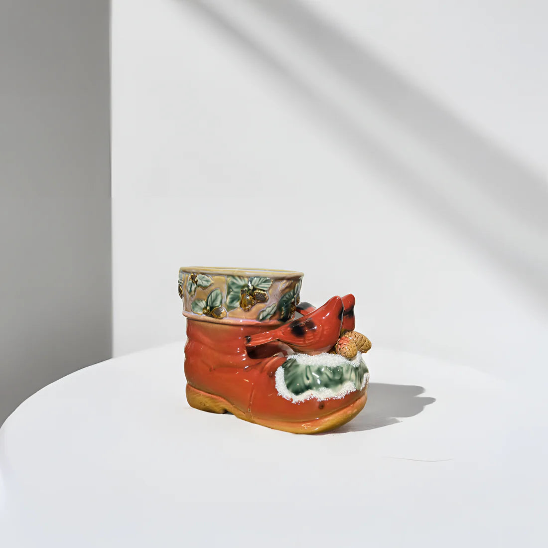 Home Studio | Holiday Ceramic Boot Planter – Rustic Multipurpose Decor with Woodland Accents