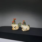 Home Studio | Rustic Ceramic Hen & Rooster Tealight Holders – Set of 2 | Farmhouse Decorative Lighting
