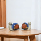 Home Studio | Whimsical Ceramic Snail Duo – Set of 2 Floral Shell Figurines | Cheerful Nature-Inspired Decor