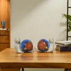 Home Studio | Whimsical Ceramic Snail Duo – Set of 2 Floral Shell Figurines | Cheerful Nature-Inspired Decor